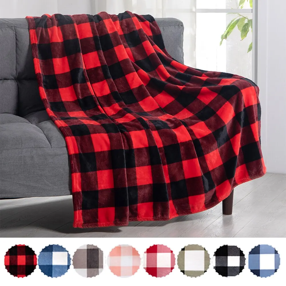 

Flannel Fleece Buffalo Checker Blanket For Bed Super Soft Velvet Plaid Pattern Checkered Throw Lightweight Microfiber
