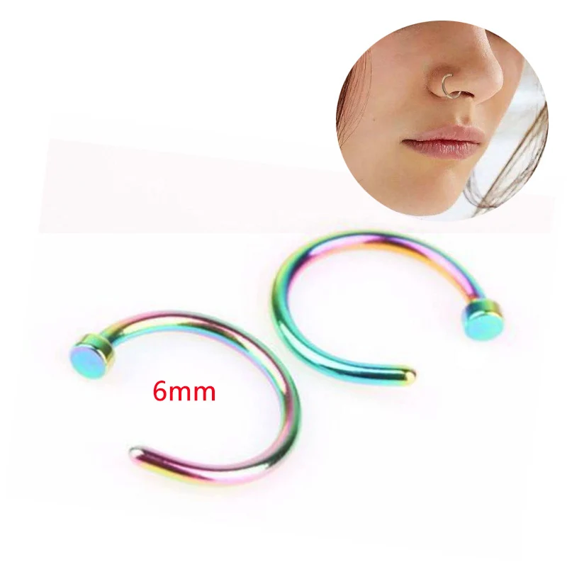 New Fake Body Jewelry Piercing Stud Thin Simple Small Hoop Titanium Steel Sexy Surgical Steel Open Nose Ring On 6/10mm - Окраска металла: Colorful6mm