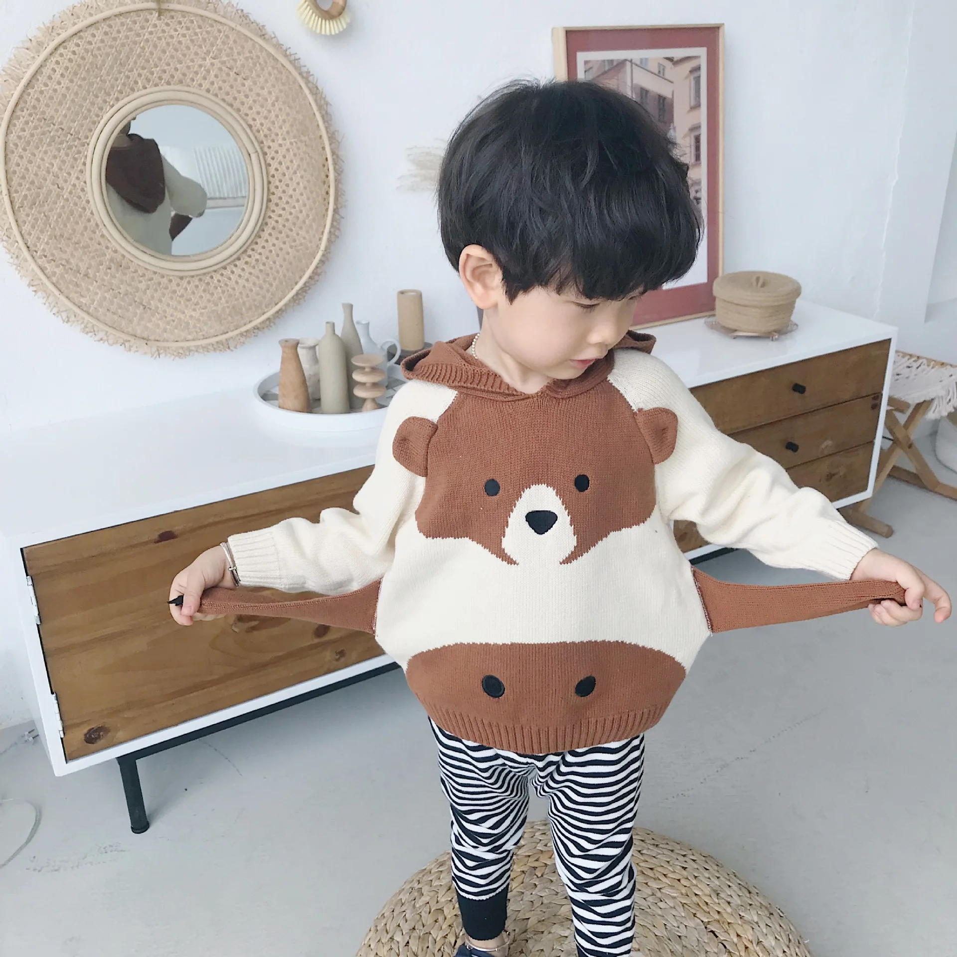 Tonytaobaby/осенне-зимняя одежда новая детская одежда для мальчиков и девочек хлопковая шапка с мишкой, свитер для малышей свитер для мальчиков свитер для девочек