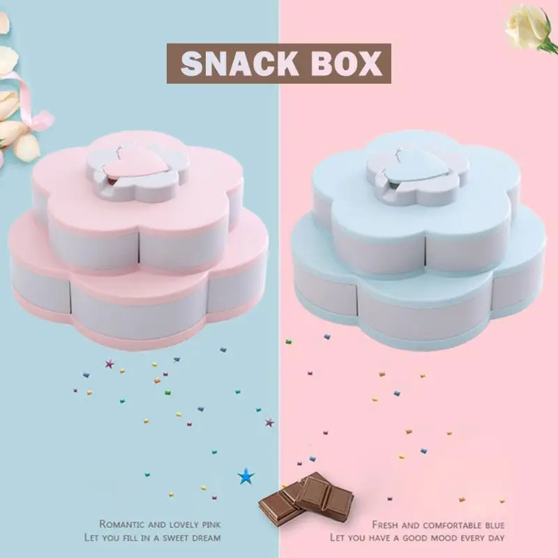 Single or Double-layer Petal Candy Box Nuts Case Snack Storage Box Container Living Room Rotating Fruit Plate Desktop Organizer