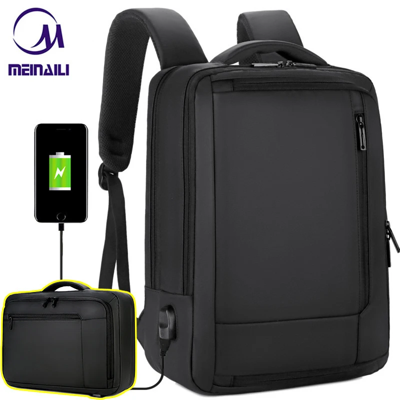 Black Backpack Мужские деловые рюкзаки 15,6 дюймов ноутбук Mochila Водонепроницаемый usb зарядка мужские дорожные сумки студенческая сумка для книг - Цвет: Black Backpack