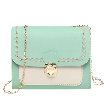 

2020 Korean-Style Contrasting Color Cover Lock Chain Small Square Bag New Fashion Women's One-Shoulder Phone Bag