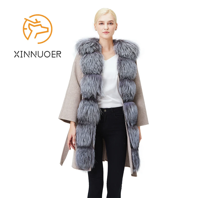 Ladies Cashmere Coat With Natural Fox Fur Autumn And Winter Fashion Luxury Charming Coat New Products In 2021 1