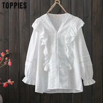 

2020 Spring Summer Mori Girls Blouses Tops White Cotton Hollow Out Embroidery Shirt Women Tops