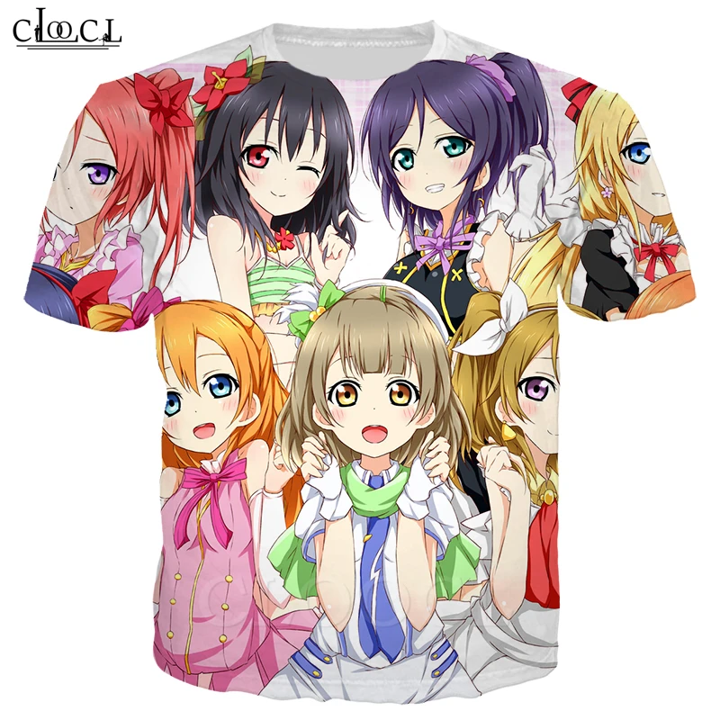 Модная классическая футболка для девочек в стиле аниме Love Live, для мужчин и женщин, 3D принт, хипстер, короткий рукав, спортивная одежда для бега, хип-хоп, уличная одежда, топы