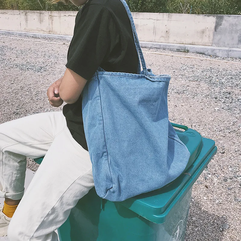 

Ougger Large Handbags High Quality Women Shoulder Bag Blue Denim Casual Japan and Korean Style Large Capacity for Outdoor