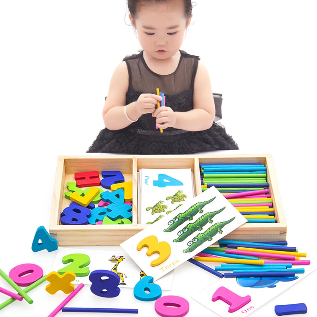 Wooden Counting Stick & Number Cards Calculation Game Math Educational Toy