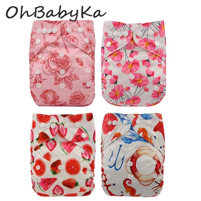 02 Ohbabyka 4 шт./компл. многоразовый тканевый подгузник для новорожденных Регулируемый Детский подгузник многоразовая полотняная пеленка водонепроницаемый чехол для Merries Fit 3-15 кг - Цвет: 02