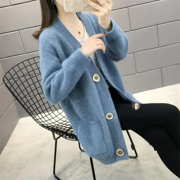 Blusas De Inverno Feminina, новинка 9270, зимний длинный вязаный кардиган с карманами, 66-1/F, 11 ряд, 5 полок