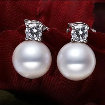 شراءCharming10-11mm الطبيعية الجولة جنوب البحر الأبيض أقراط اللؤلؤ 925s