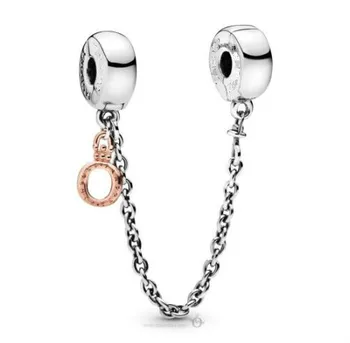 

Authentic 925 Sterling Silver Bead Dangling Crown O Safety Chain Charm Fit Women Pandora Bracelet & Necklace Diy Jewelry