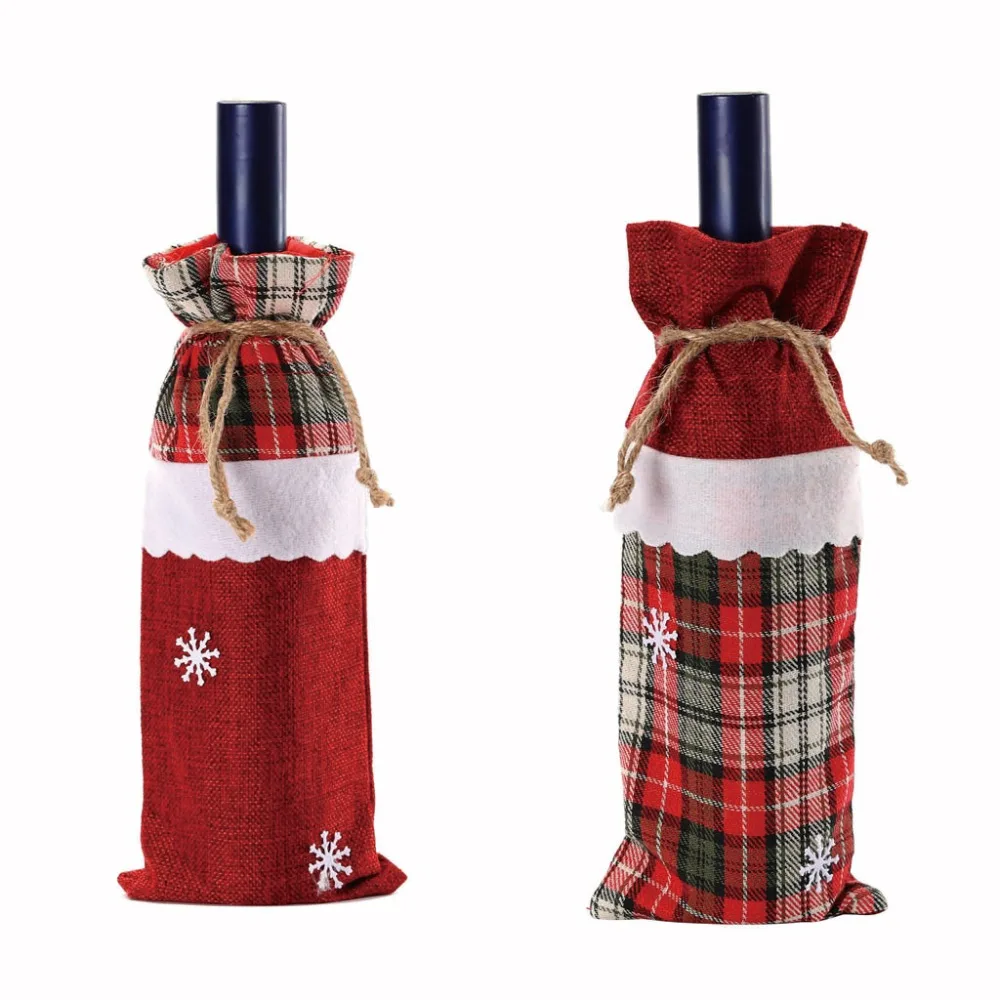 Bottle Cover Christmas Wine Bag Machine Embroidered Wine Bottle Set Table Decoration Supplies Xmas Navidad Christmas Gadgets Q3