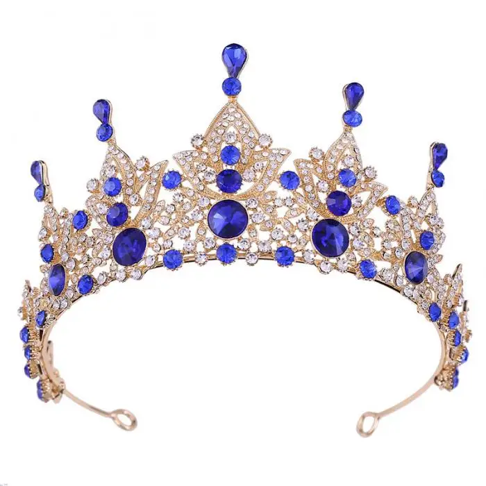 FORSEVEN Королевский барочный роскошный стиль Золотой Зеленый Синий, Красный Кристалл диадема корона головные уборы для невесты Свадебная вечеринка