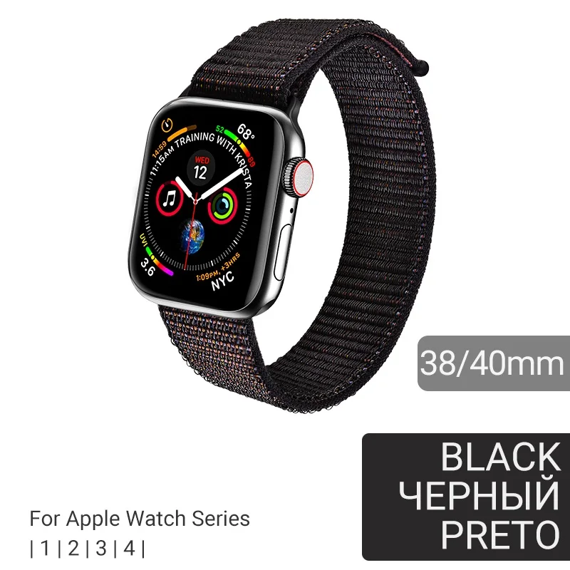 Black 38-40mm hoco нейлоновый ремешок для часов на липучке браслет для i watch женский мужской браслет спортивный ремешок для смарт часов браслет для дам мужчин унисекс гибкий дышащий удобный для спорта из нейлона цветные браслеты - Цвет: Black 38-40mm