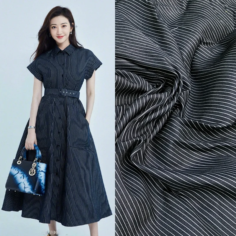 50x145cm French C Brand Denim Blue Striped Polyester Fabric Thick Clothing Women's Fashion Cloth for Dress Sewing | Дом и сад
