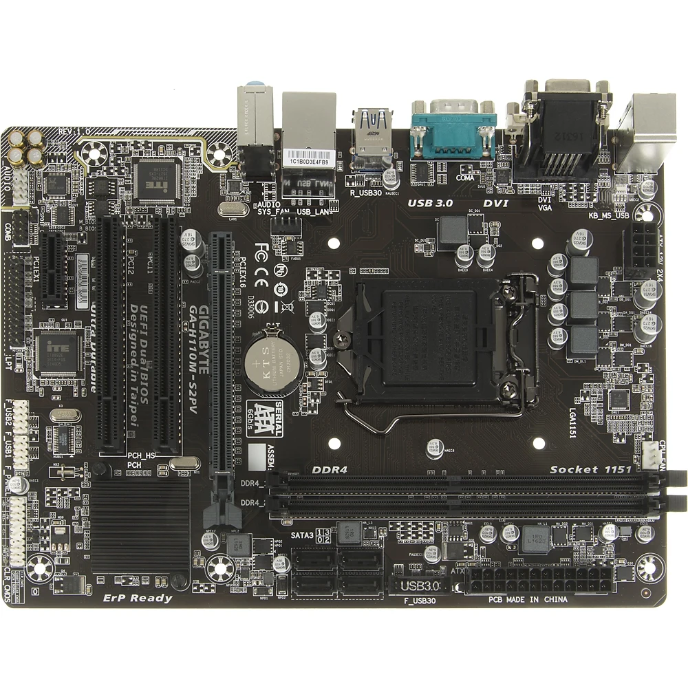 Материнская плата Gigabyte GA-H110M-S2PV Soc-1151 Intel H110 2xDDR4 mATX AC`97 8ch(7.1) GbLAN+VGA+DV