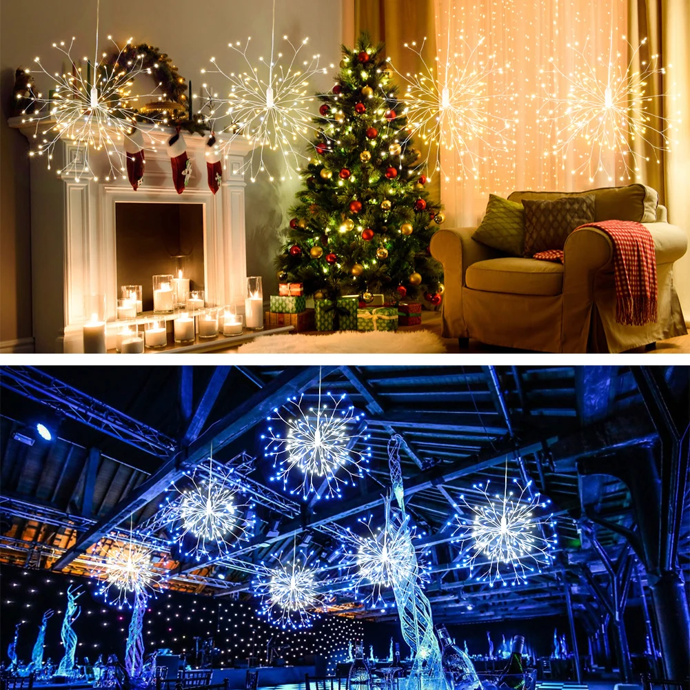 

Fireworks LED Fairy String Light Foldable Battery Powered Gerlyanda Remote Control Garland for Outdoor Christmas Decoration
