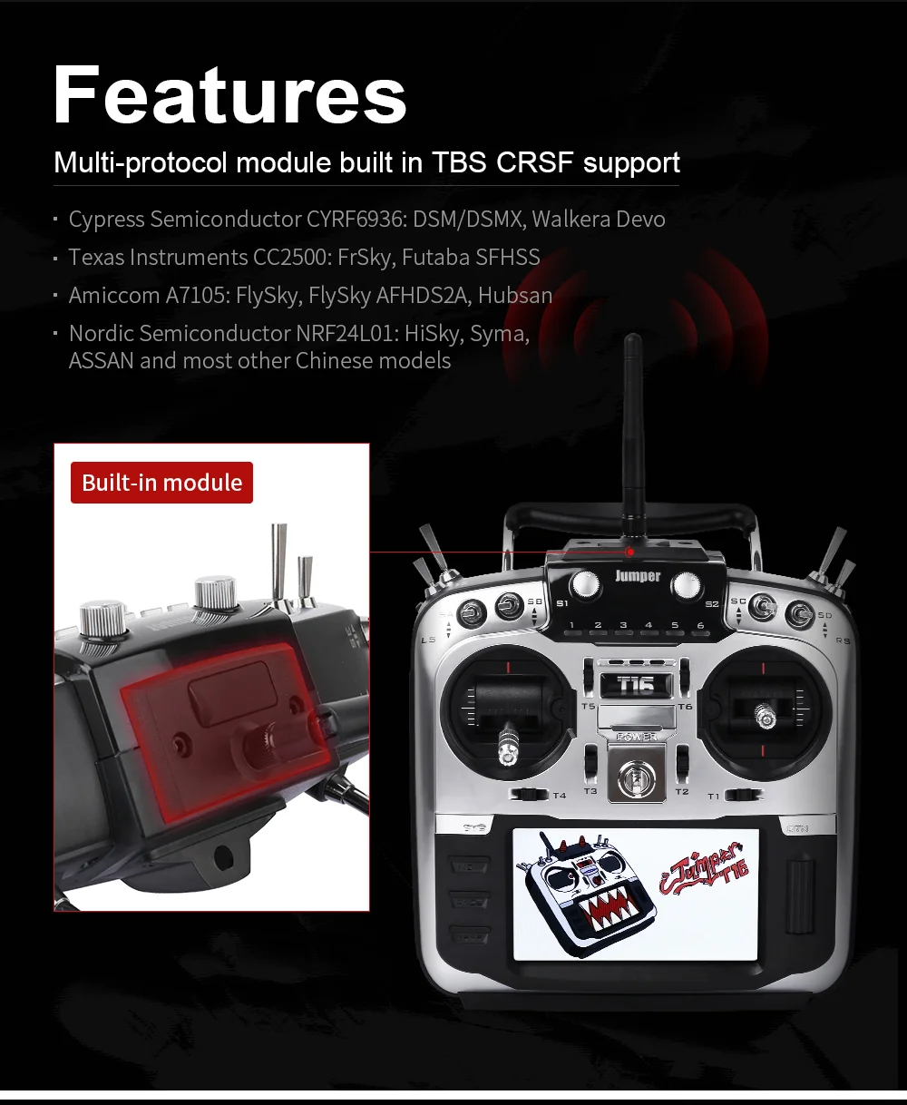 Jumper T16 Pro Hall Gimbal Open Source Multi-protocol Radio Transmitter JP4-in-1 RF Module 2.4G 16CH 4.3" LCD