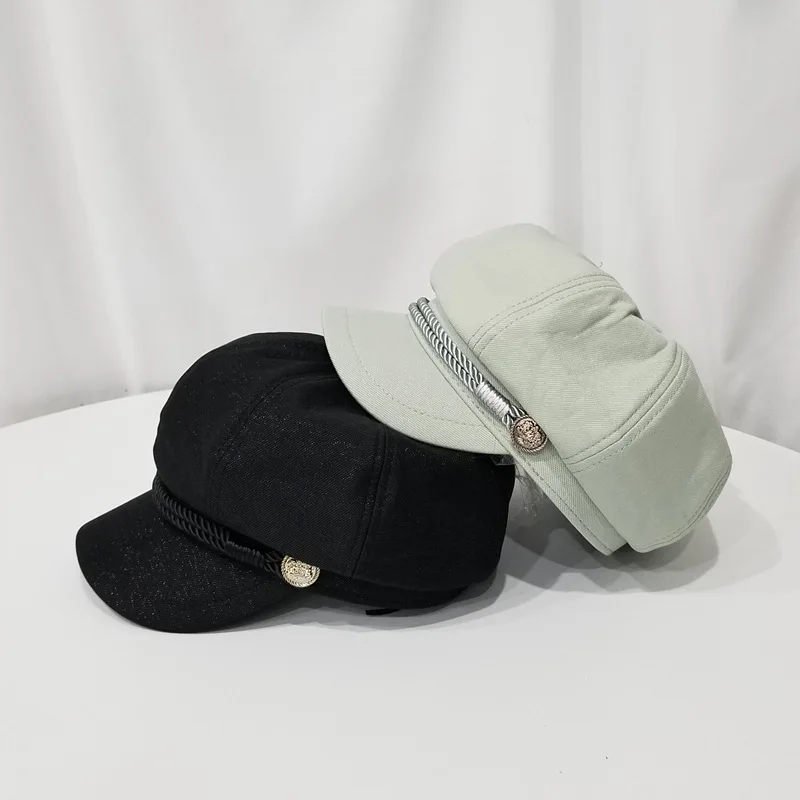 

Hat Women's Spring And Autumn Harajuku Retro Solid Color Student Cap Simple Versatile Octagonal Cap Korean-style Flat Roof Milit
