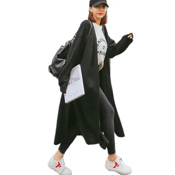 

LANMREM Korean super-popular thickened knitted cardigan coat autumn and winter long knee-length large size all-match Super-long