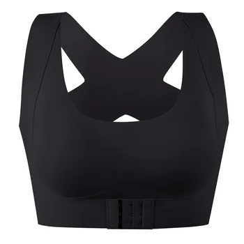 

Women Ice Silk Front Buckle Chest Correction Bra Seamless Solid Push Up Adjustable Wirefree One-Piece Breatheble Bra With Pad