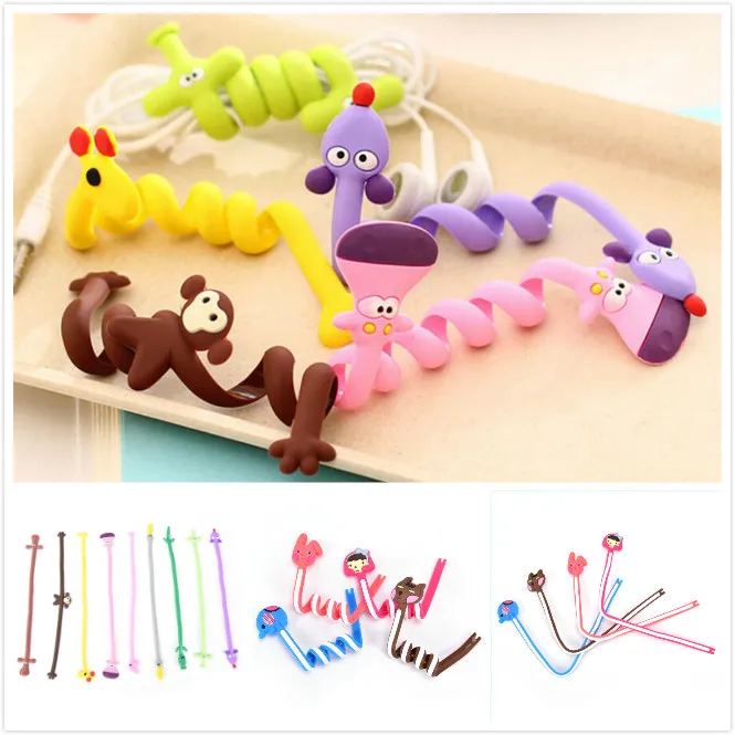 2PCS/Set Cute Cartoon Earphone Cable Wire Cord Organizer Holder Winder Solid Desk Set Wire Clip Organizer Office Accessories
