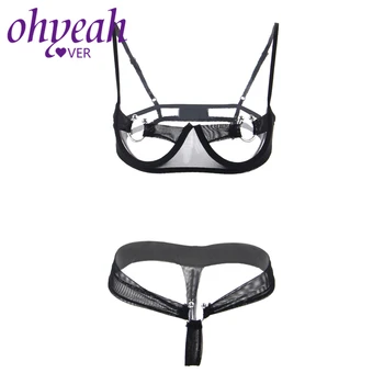

Ohyeahlover Underwear Open Bra Set Solid Hot Sexy Lingerie Set Erotic Black Red White Adjustable Straps Bra And Thong Sets 70081