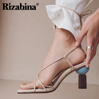 

Rizabina Women Summer Sandals Shoes Fashion Special Strange Heels Shoes Women High-Quality Genuine Leather Footwear Size 34-39