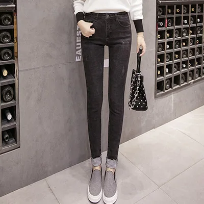 Осенние Новые облегающие джинсы женские корейские джинсы женские с высокой талией тонкие Модные поддельные манжеты уличная - Цвет: black