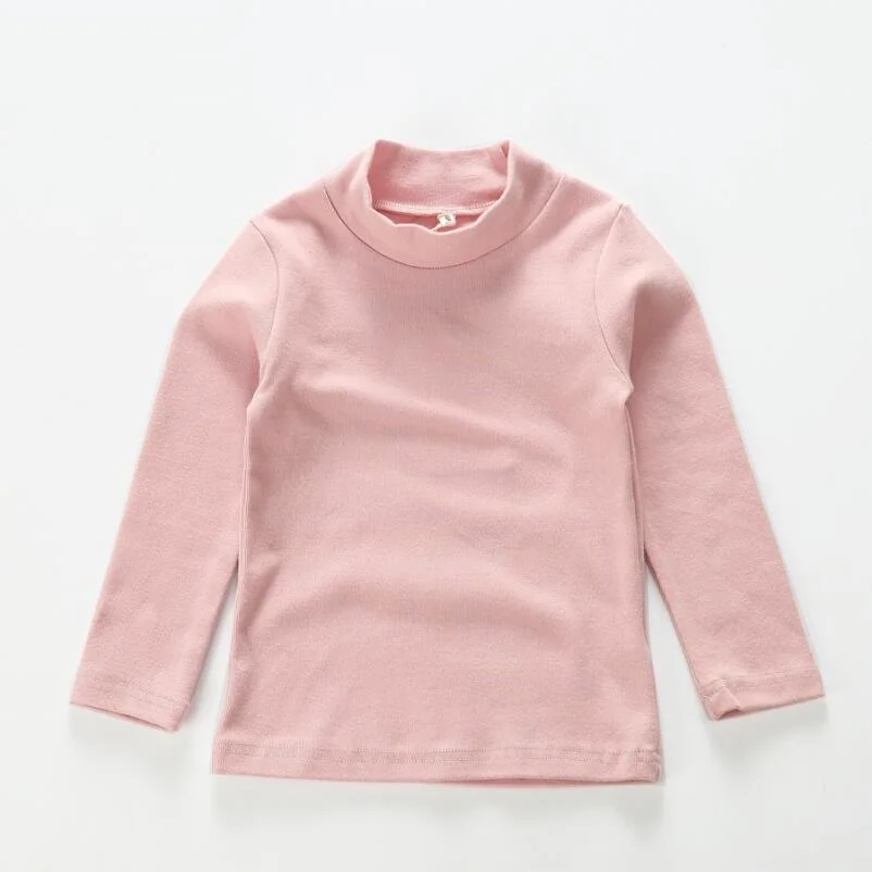 dark pink Футболки для маленьких мальчиков и девочек на весну, осень и зиму, рубашки с высоким воротником, детские топы с длинными рукавами, футболки, нижнее белье, детская одежда - Цвет: dark pink