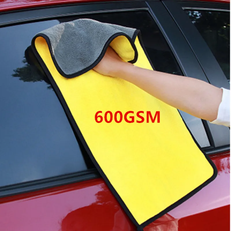 Toalla gruesa de microfibra para lavado de coche, paño de secado y limpieza para el cuidado del coche, accesorios de pulido, 600gsm