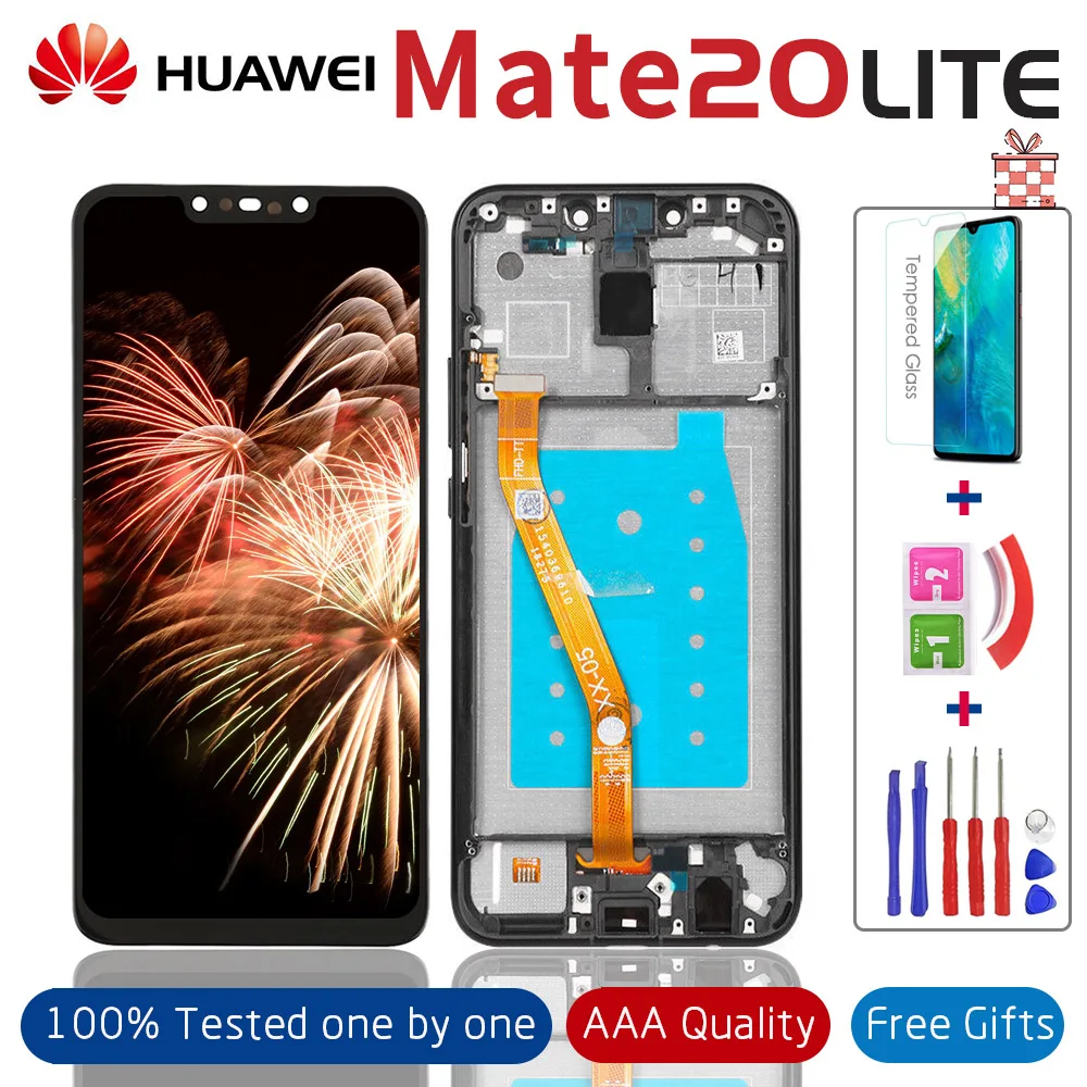 Протестированный дисплей с рамкой для huawei mate 20 lite, сенсорный ЖК-экран, дигитайзер, панель, стекло для mate 20 Lite, SNE-LX1, полная сборка