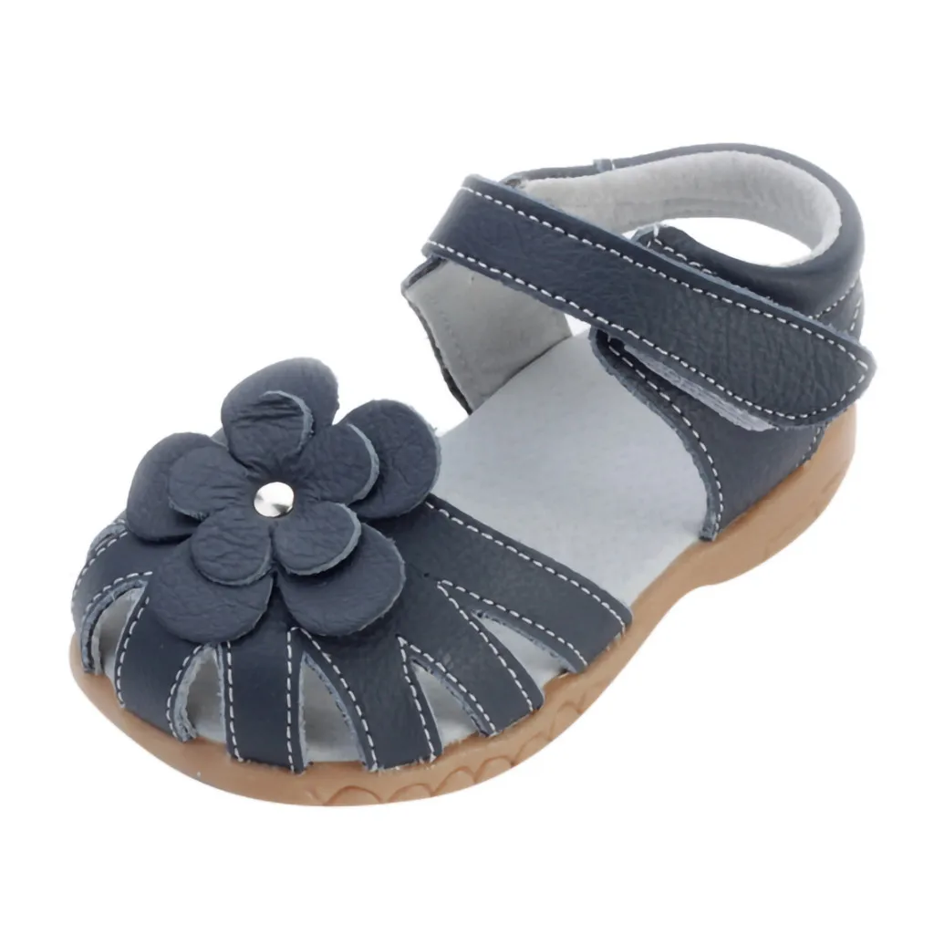 

summer Girls Shoes Genuine Leather Soft Flower Princess Flat Shoes Girl Sandals Comfortable Breathable Closed Toe Children Shoes