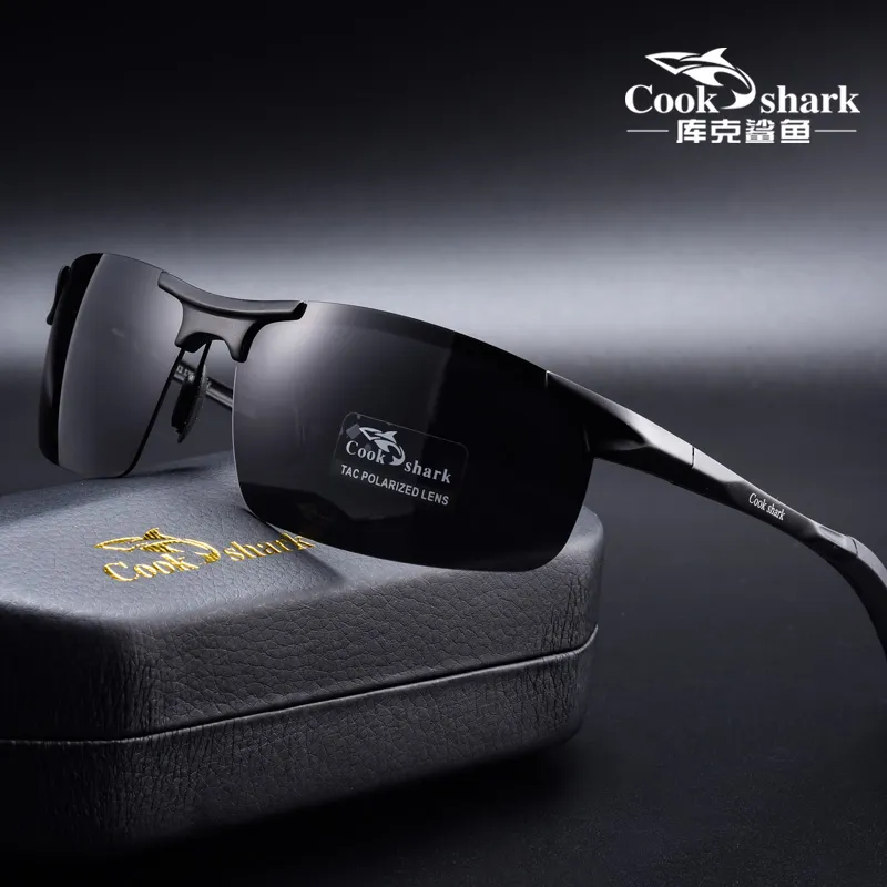 Нови алуминиеви магнезиеви слънчеви очила на Cook Shark Мъжки слънчеви очила HD поляризирани шофьори цветни очила прилив