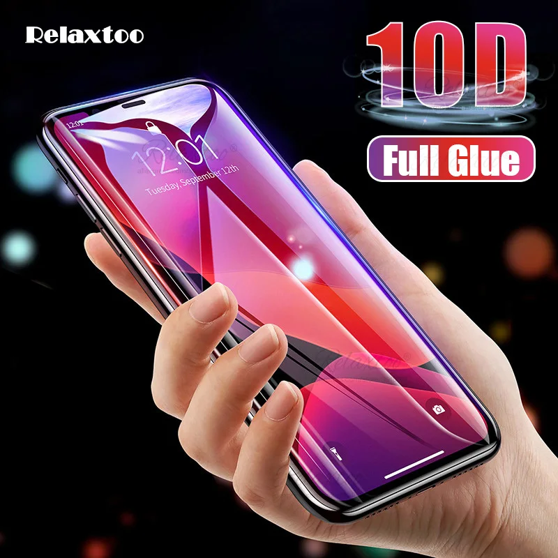 Защитное стекло 10D с полным покрытием для iPhone 11 Pro Max закаленное защиты экрана 11pro
