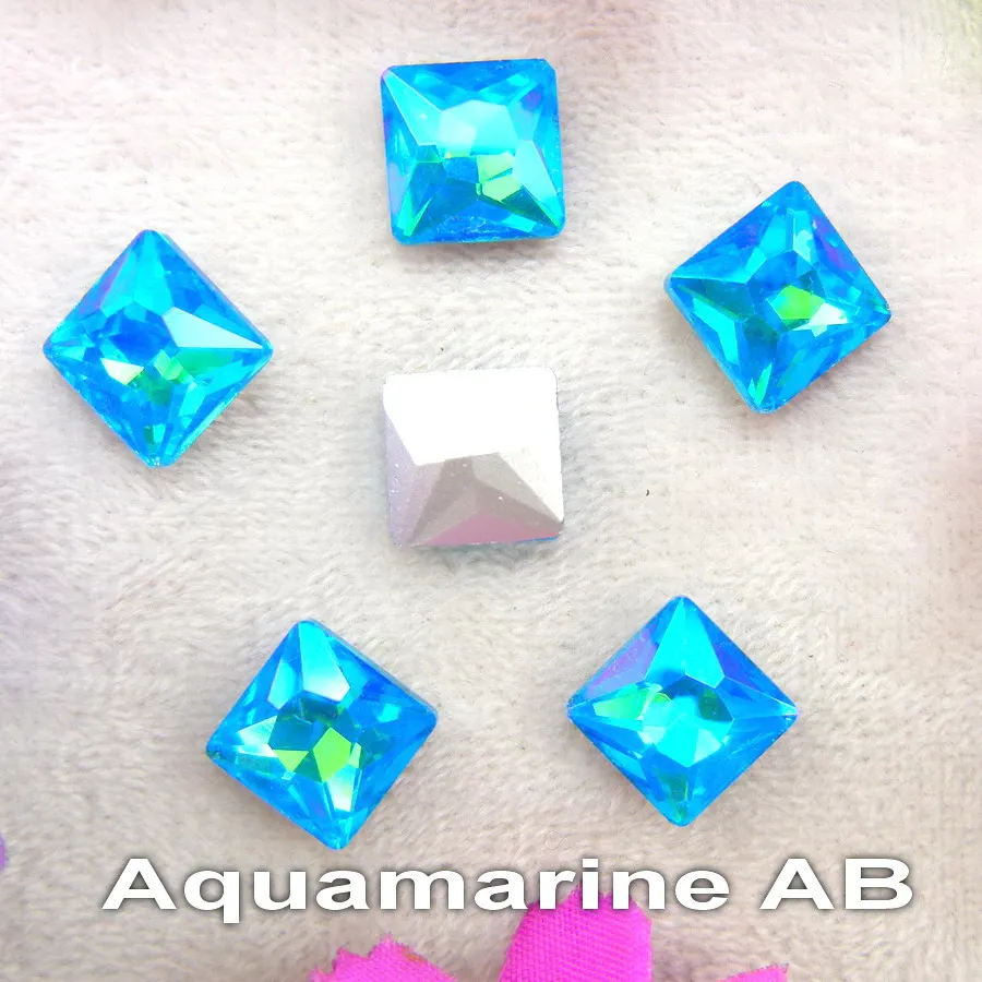 Красивый стеклянный кристалл, 3 размера, прозрачный AB и Радужный цвет, точечная задняя часть, квадратная форма, клей, стразы, бусины, аппликация, nailart, сделай сам, отделка - Цвет: A9 Aquamarine AB