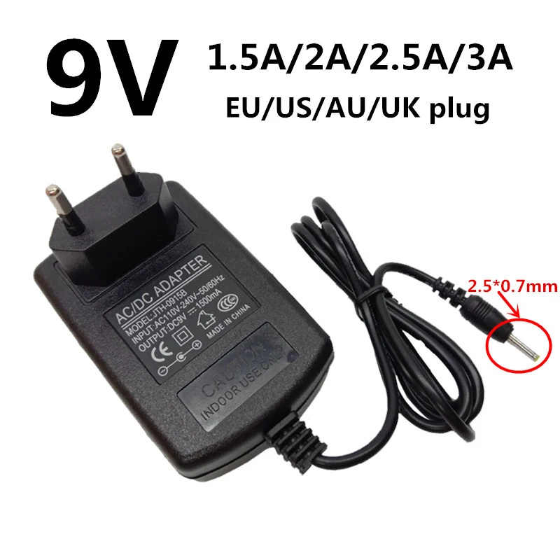 DC 2,5 мм ac адаптер 9 в 1.5A 2A 2.5A 3A адаптер питания DC 2,5 мм x 0,7 мм DC 9 В ac блок питания универсальный EU US AU UK штекер конвейера