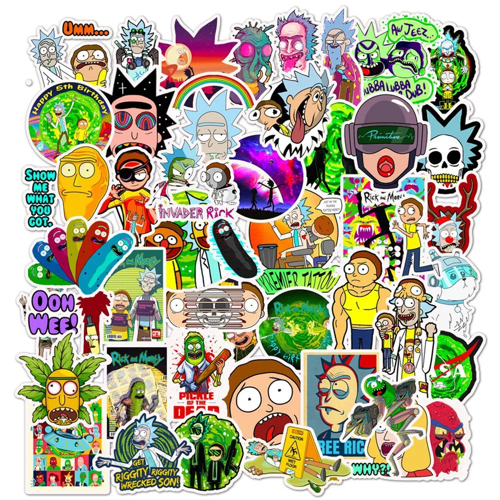 

50Pcs Not Repeat Waterproof Rick and Morty Jerry Beth Summer Pickle Rick Mr.Meeseeks Sticker and Decals for Laptop Water Bottle Rick and Morty Stickers Bomb Wrap muraux for Moto Car Bike Skateboard Guitar Trunk