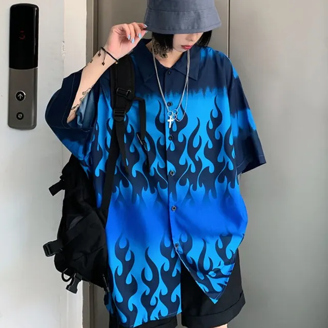 2021 Summer Spring Women Blouses BF style oversized shirts Harajuku Tops Dragon Printing Short Sleeve Shirts Female Streetwear 4