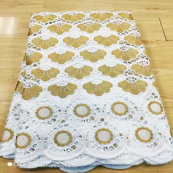 

Latest French African Lace Fabric High Quality 100% Cotton Nigerian Lace Fabric 5Yards With Diamond Embroidery For Dress A-1081