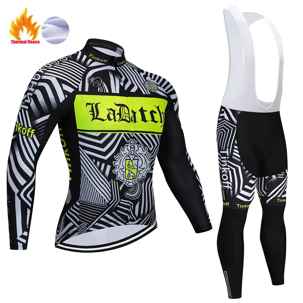 Bib Long suit Tinkoff Зимняя Теплая Флисовая велосипедная Майка набор Майо Ropa Ciclismo Invierno MTB велосипедная одежда - Цвет: Bib Long suit