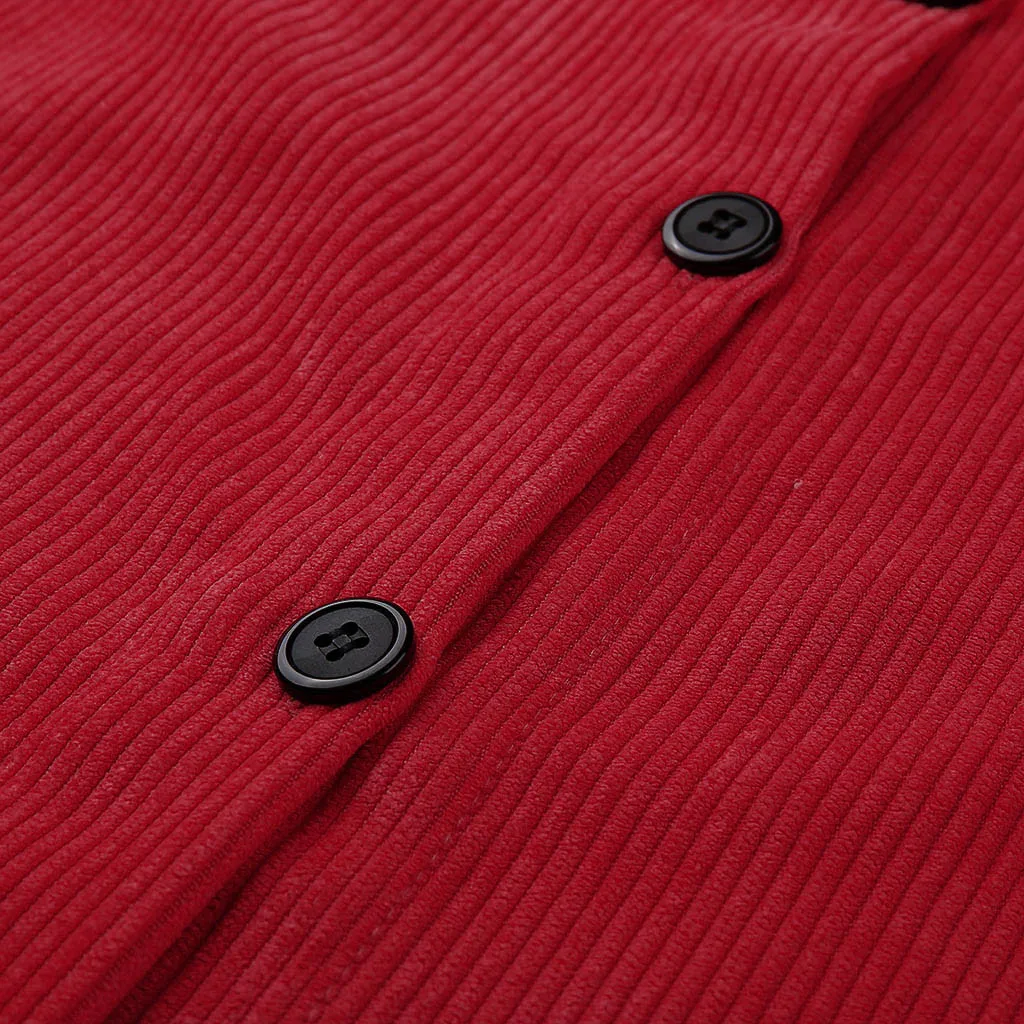 Womail, Женская куртка, осенняя, винтажная, Вельветовая куртка, свободная, длинный рукав, рубашка с отворотом, красная, модная, Женская куртка, уличная одежда