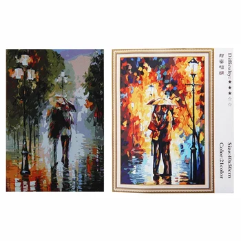 

2 Set Canvas DIY Digital Oil Painting Kit Paint By Numbers No Frame Decor 16 x 20 Inch, 1 Set Walking in the Rain & 1 Set Sweet