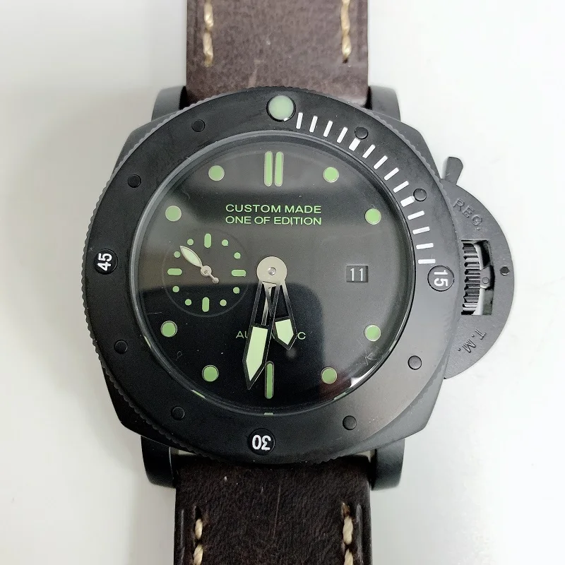

parnis 47mm Automatic Mechanical Watch Men Wrist Stainless Steel Case Leather strap Waterproof Luminous Watches Men