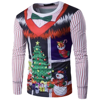 

T-shirt Men's 2018 New Style Men Cool Christmas Tree Printed Letter Crew Neck Mock Two-Piece 3D Long-sleeved T-shirt Ct292