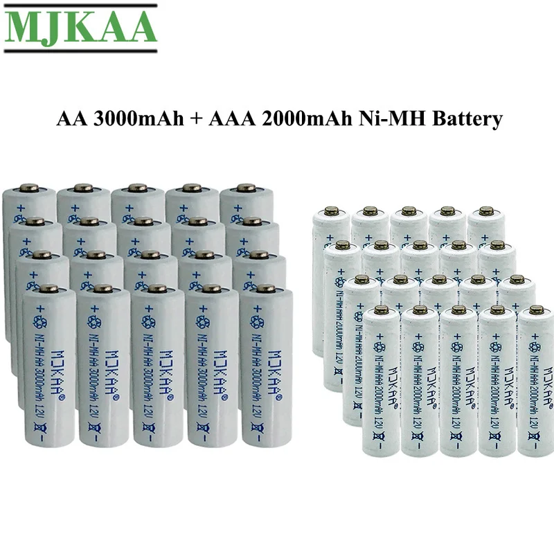 MJKAA 20 шт. AA 3000 мАч + AAA 2000 1 2 в Ni MH Аккумуляторная батарея для дистанционного