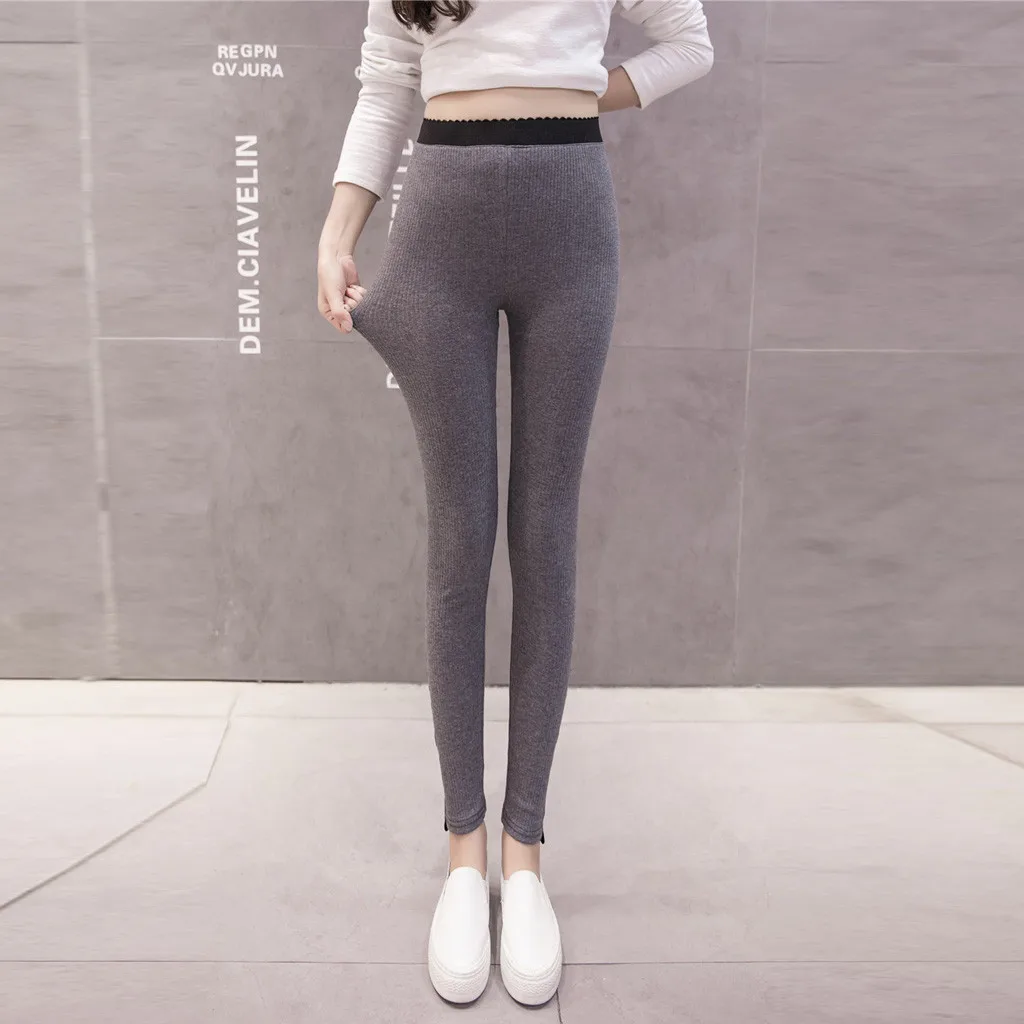 Gray Womail, S-5XL, хлопок, нить, леггинсы для женщин, большой размер, высокая талия, одноцветные штаны, обтягивающие, полная длина, леггинсы, Oct - Цвет: Gray