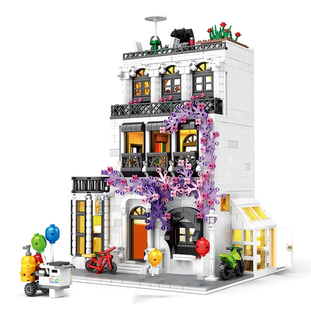 Expert City View Creative European Flower Street Puzzle Garden Villa Modular Model Building Blocks Brick Toys