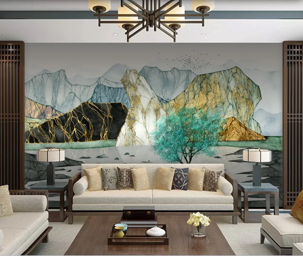 

Custom mural wallpaper new Chinese style modern Zen light luxury abstract ink landscape background wall mural