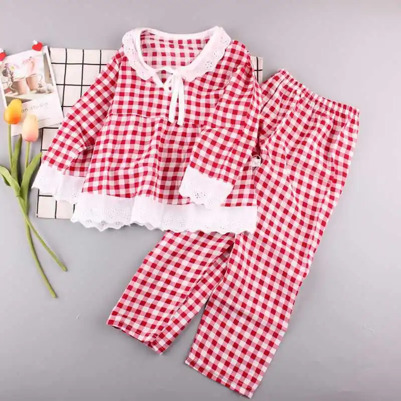 19 лет для детей возрастом от 1 до 10 лет новые летние Стиль Bourette Pyjamas комплект плед Лидер продаж для девочек пуловер с длинным рукавом для девочки брюки бытовой электронной регулировкой
